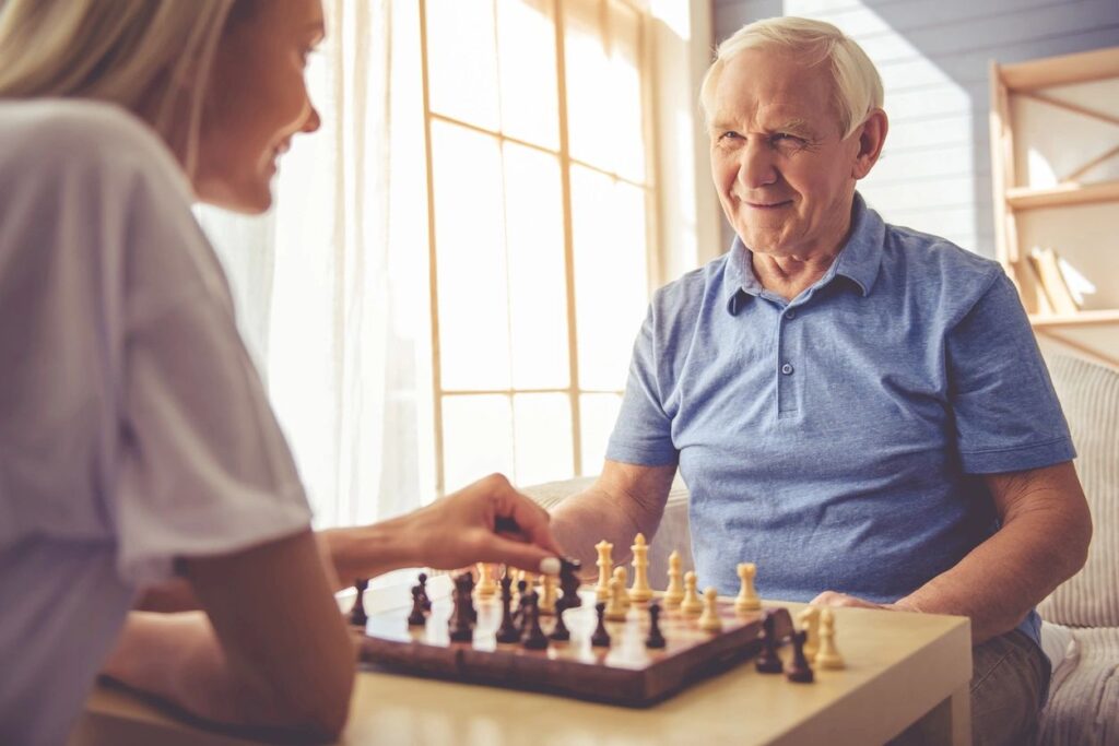 Two people playing chess